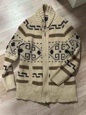 Pendleton Beige Zip Cardigan with Brown & Black Pattern